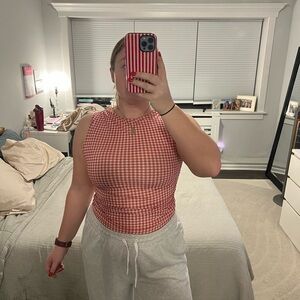 Gingham Sleeveless Top - Red